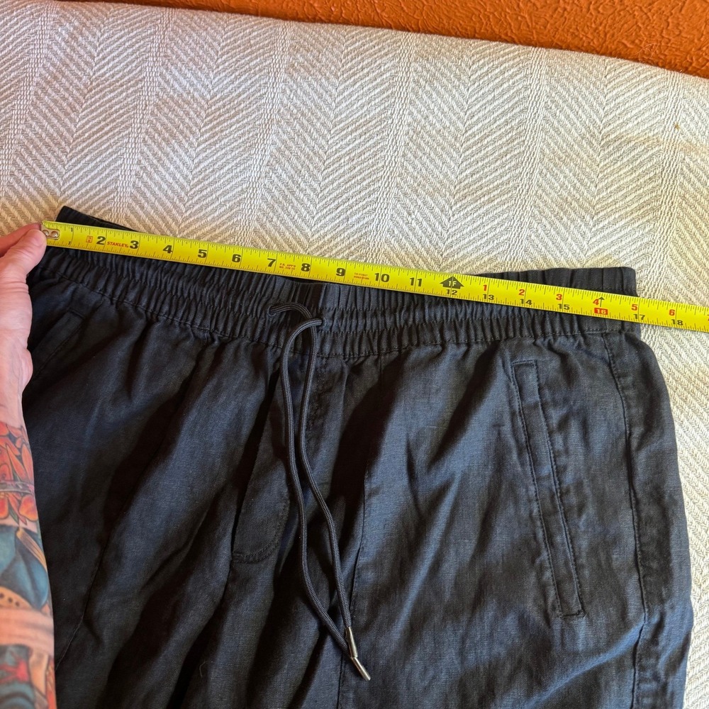 Athleta Retreat Linen Wide Leg Crop Pants Black Petite Large Hem Slits - Picture 9 of 10